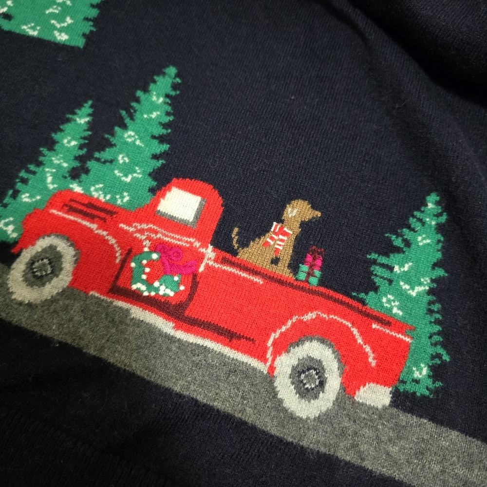 Talbots Womens Sweater DARK Blue Christmas Sweater Truck Lambswool Blend Navy M - Picture 6 of 11